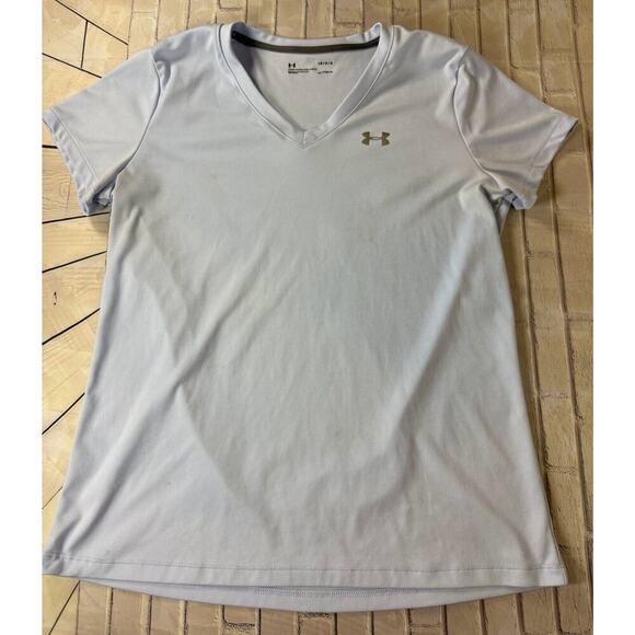 Under Armour HeatGear Women's V-Neck Short Sleeve T-Shirt Blue Large - Picture 1 of 5